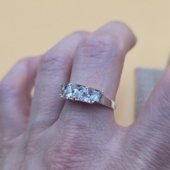 Size 10 Sterling Silver Triangle Light Blue Topaz And Clear CZ Gems Ring A5885 - Picture 5 of 9